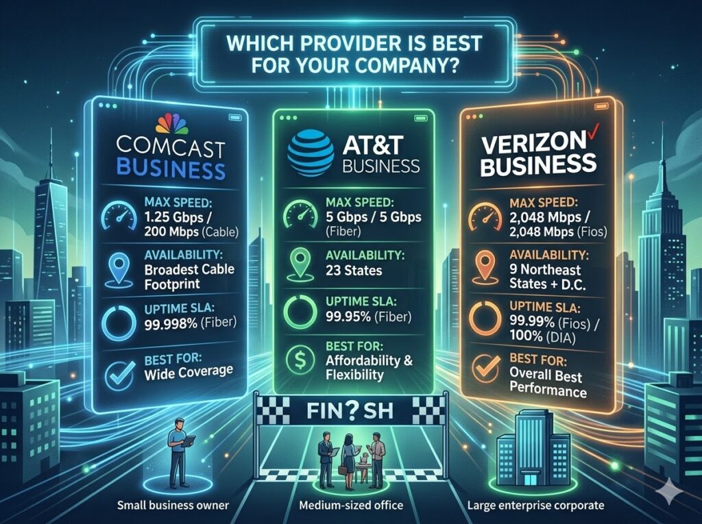 Comcast Business vs AT&T Business vs Verizon Business: Which Internet Provider Is Best for Companies in 2026?
