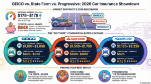 GEICO vs State Farm vs Progressive Car Insurance Rates Comparison February – March 2026